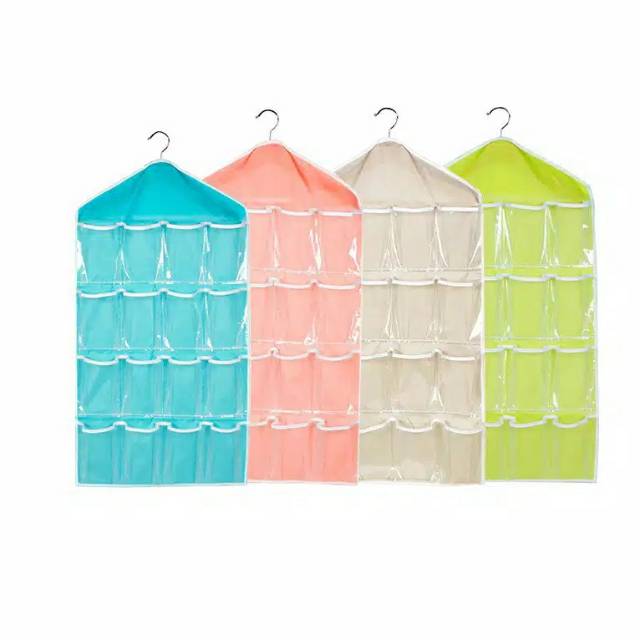 BS083 Storage Bag Gantung 16 Kantong Hanger Organizer Underwear Pouch.