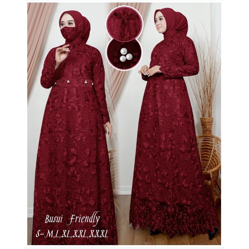 Kaira Gamis Busui Terbaru Full Brukat Tile Mutiara Maxi Dress Pesta Kondangan Size Jumbo S-M, L, XL, XXL, XXXL