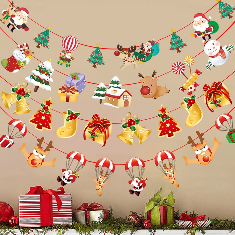 Christmas Cartoon Flag/ Xmas Trees Banners Decor For Home Christmas