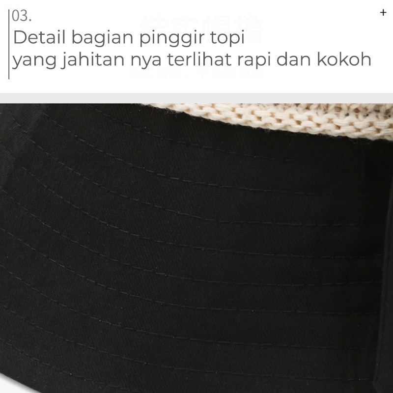 Topi Pantai Wanita Bucket Hat Korea Setengah Rajut Pita Belakang Anti UV ZX