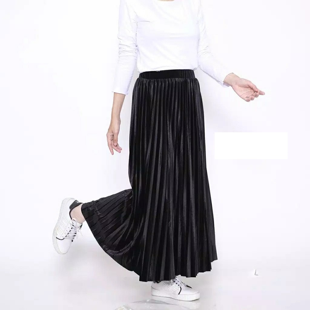 Rok Bludru Velvet Panjang Plisket Premium