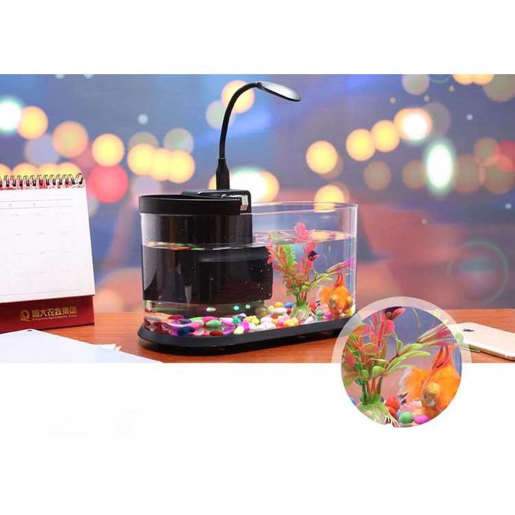 EECOO USB Desktop Aquarium Mini Fish Tank Running Water Lileng-921 Hitam 