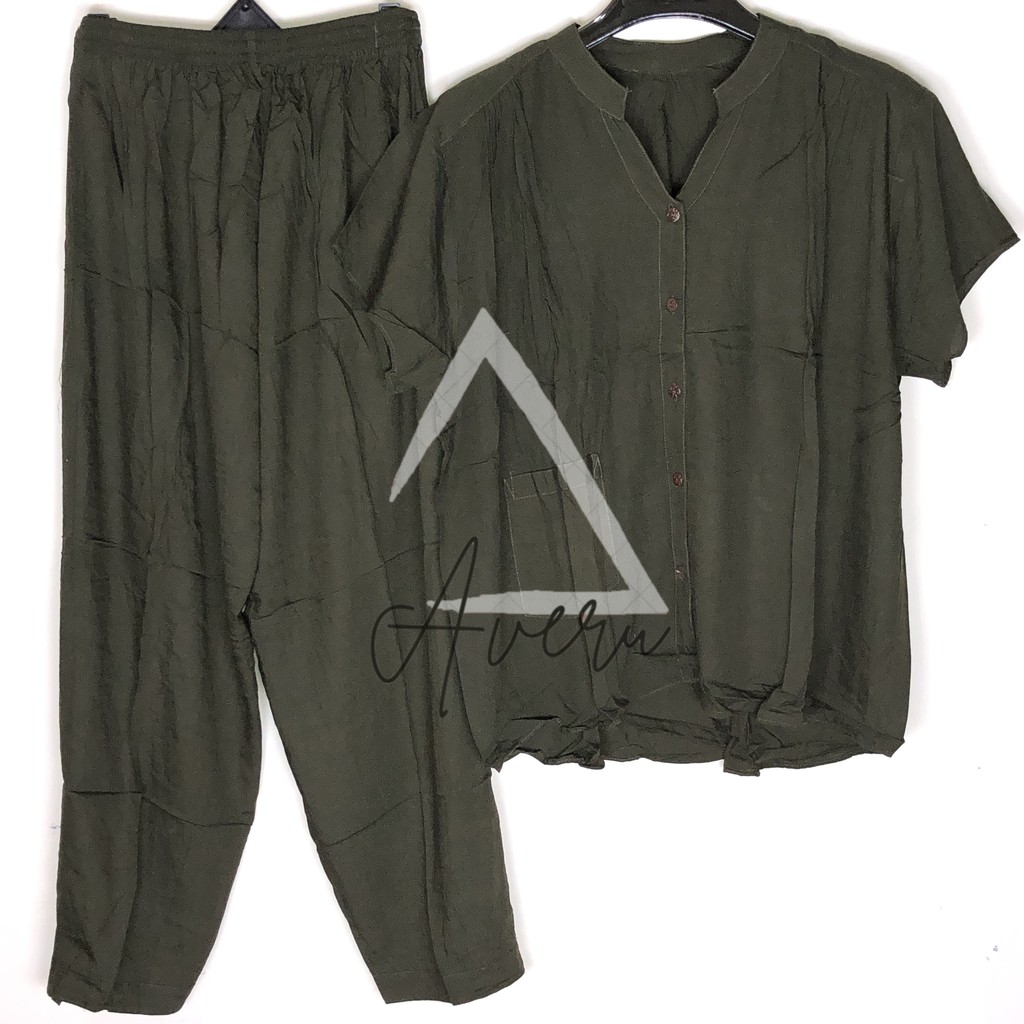 JUMBO Baju Tidur Wanita Piyama Setelan Rayon CP Celana Panjang - Polos-2