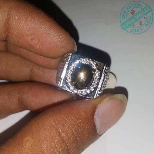 Batu Cincin Natural Black Safir Star Corundum