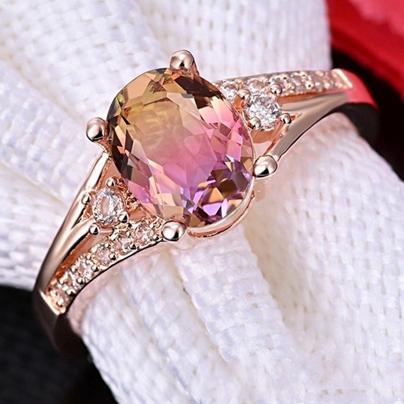 Cincin Rose Gold 18K Aksen Batu Alami untuk Wnaita