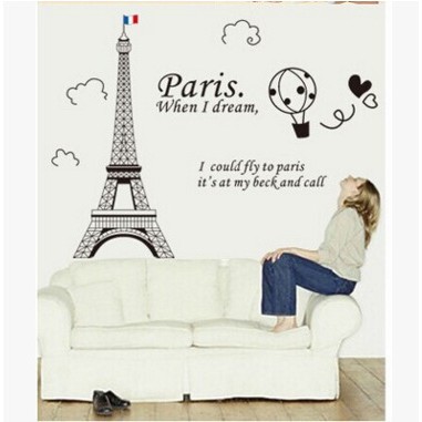 RELIZA Wall Sticker / Stiker Dinding MENARA EIFFEL PARIS HITAM SILUET BALON UDARA AY9132A