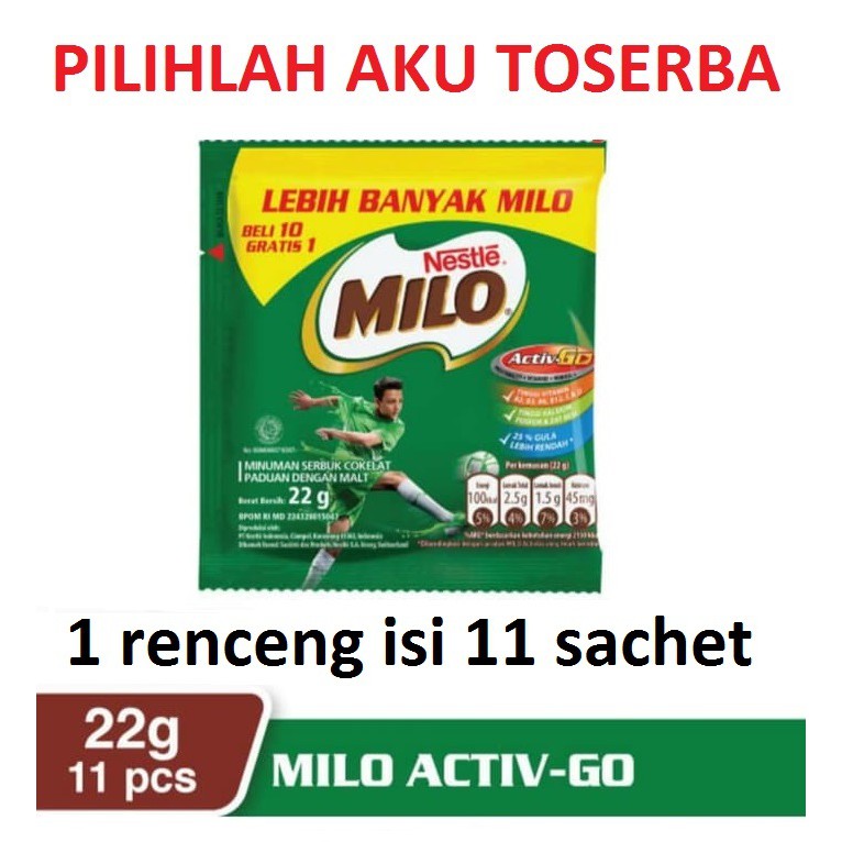 Milo Renceng Activ-Go Cokelat Malt 22 gr x 11 sachet ( HARGA RENCENG )