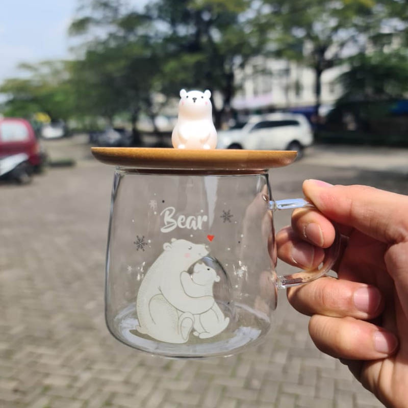 Triple W Snow Bear Glass Cup Mug Set Gelas Cangkir Beruang Kutub Kaca Lucu Unik