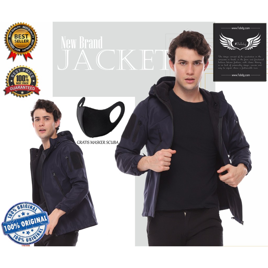 Jaket Bravo Indonesia Import Pak Jokowi Warna Biru Navy Tactical Water Proof Bahan Sharkskin