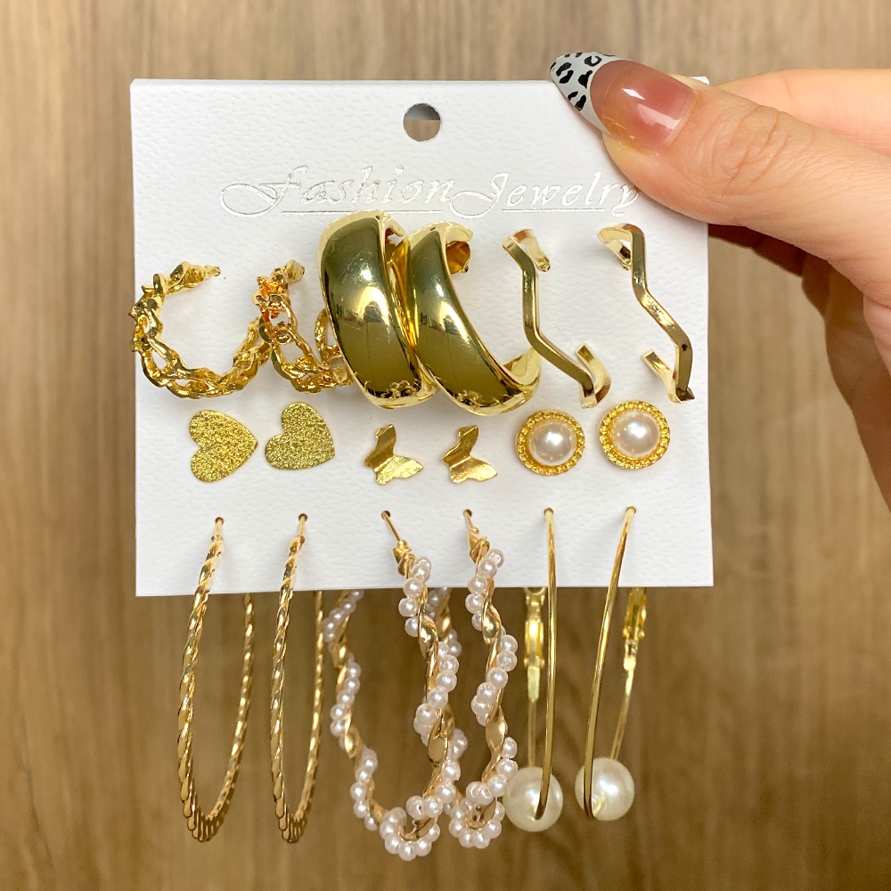 18pcsset Anting Tusuktindik Aneka Desain Warna Gold Gaya Retro Untuk Wanita