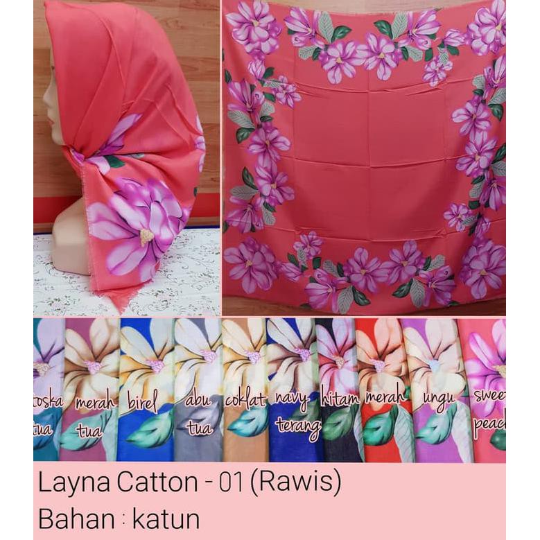 Jilbab Segi Empat Katun Motif ( LAYNA - SERI : 01)