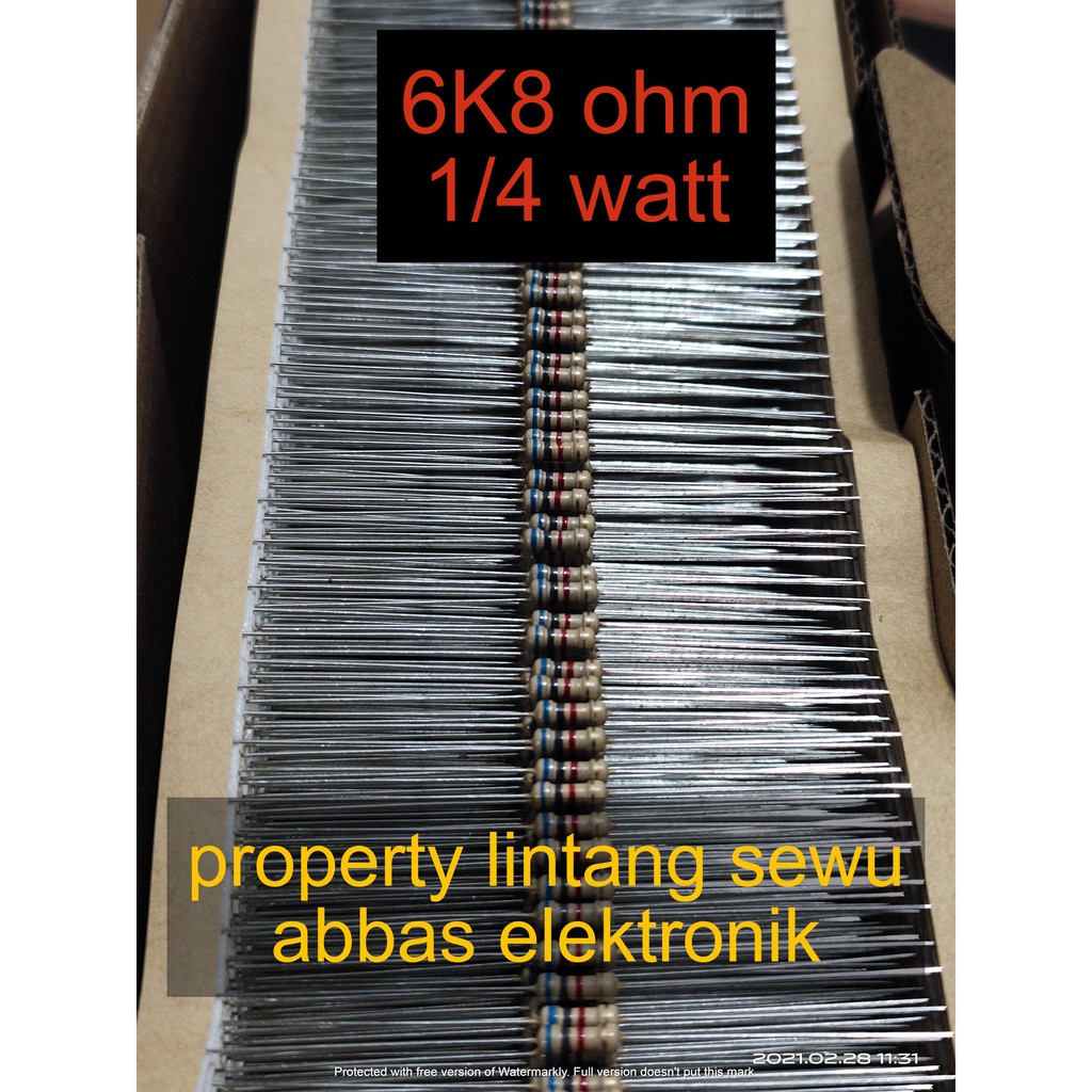 10PCS resistor 6k8 ohm 6800 ohm 0.25 watt 1/4 watt