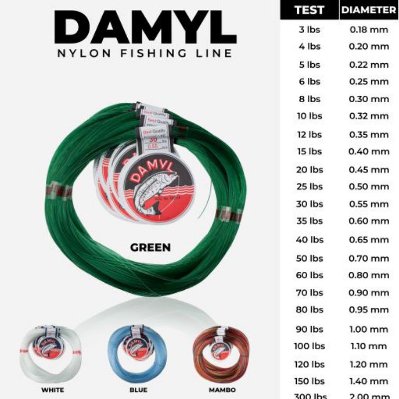 senar DAMYL SENAR damyl lengkap senar damyl putih biru Mambo ijo, senar damyl 3lbs-300lbs senar panc