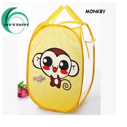 Keranjang Baju Lipat / Keranjang Baju / Keranjang Baju lipat Motif Karakter Jaring model rilakkuma kelinci monkey beruang MULTI FUNGSI organizer mainan anak