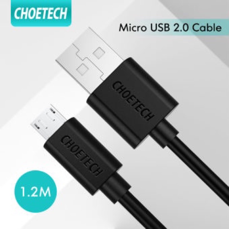 CHOETECH Kabel Charger Micro USB Fast Charging 2.4A 1.2 Meter - AB003 - Black
