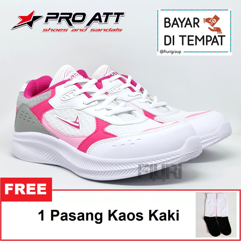 FIURI - Pro ATT Original - XP 09 Putih Pink 37-40 - Sepatu Kets Wanita - Sepatu Sneakers Wanita - Sepatu Olahraga Sport Wanita - Sepatu Casual - Sepatu Jogging Lari Fitness Gym Senam Wanita - Sepatu Cewek - Sepatu Sekolah Bertali SD SMP SMA