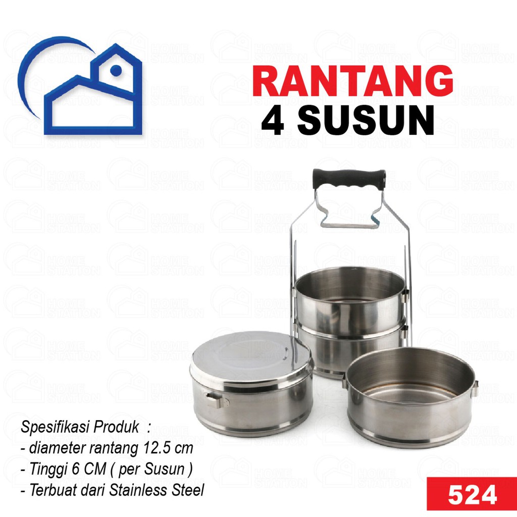 Rantang 4 susun stainless steel tahan panas / rantang piknik / Rantang 4 Susun Stainless Steel Warna Warni 524 8514