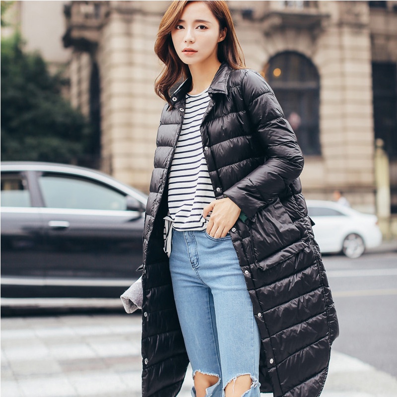 2021   Ringan Jaket Wanita Panjang    Bebek Putih Bawah Korea Fashion Pelangsing mantel