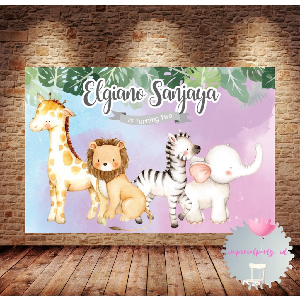Custom Backdrop Banner Spanduk Happy Birthday Jungle Animal Safari