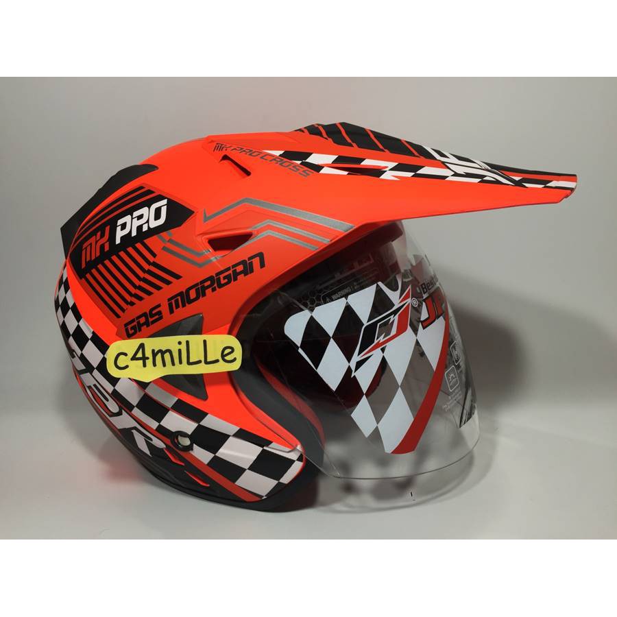 HELM JPR GAZ MORGAN ORANGE DOFF DOUBLE VISOR SUPERMOTO SEMI CROSS TRAIL