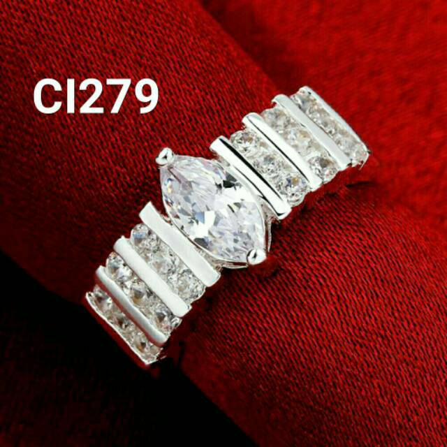 Cincin silver lapis emas putih plated zirkon kubik CI279