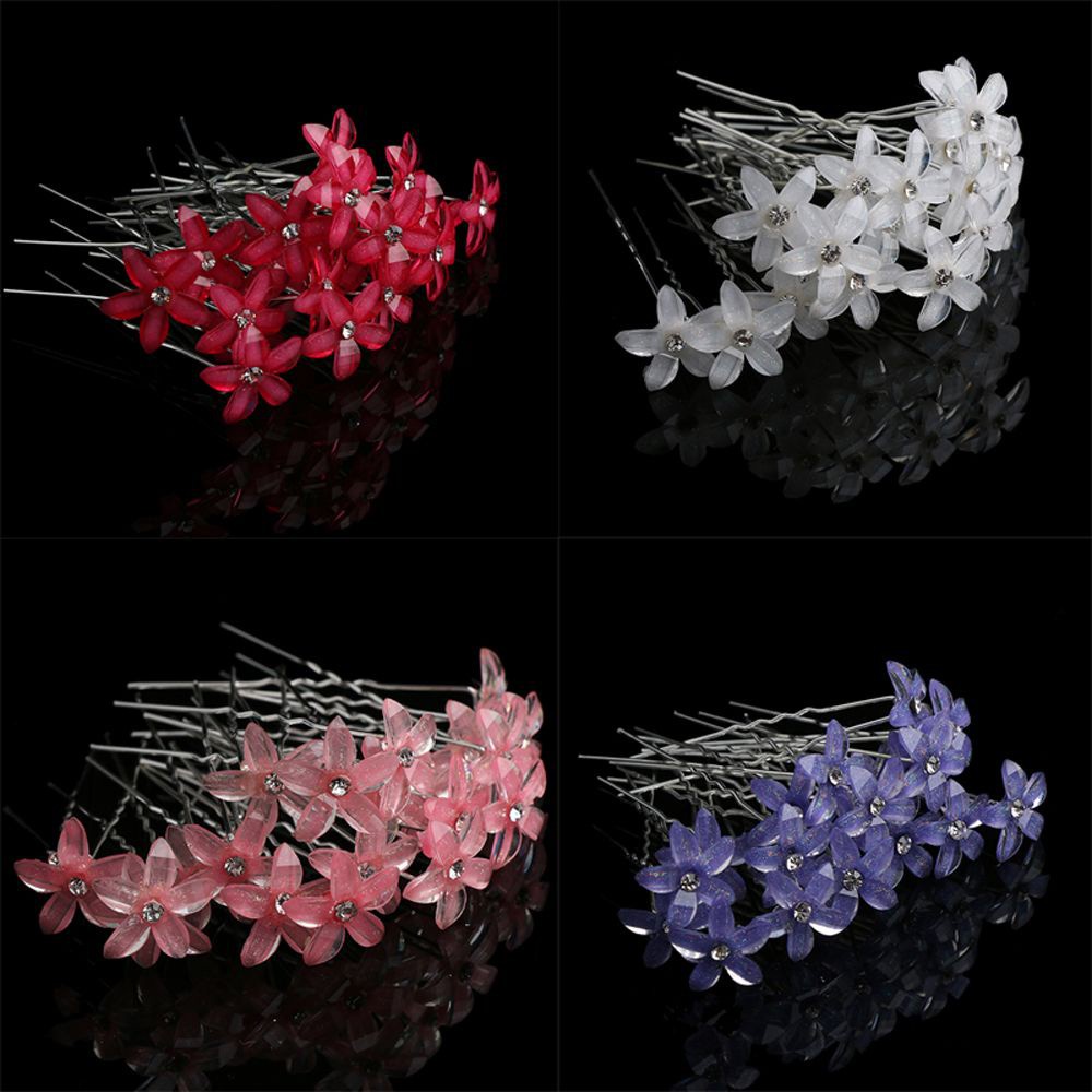 20pcs Jepit Rambut Bentuk Bunga Aksen Kristal Berlian Imitasi Warna-Warni Untuk Hiasan Kepala Pengantin