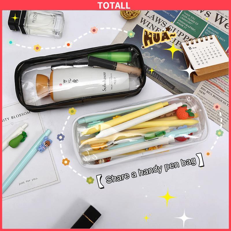 COD Decompression Primary Middle School Students Competition Rotating Pen Can Write Student Rotating PenTransparent PVC Student Stationery Zipper Pen Bag Travel Portable Toiletry Makeup Storage Bag-Totall