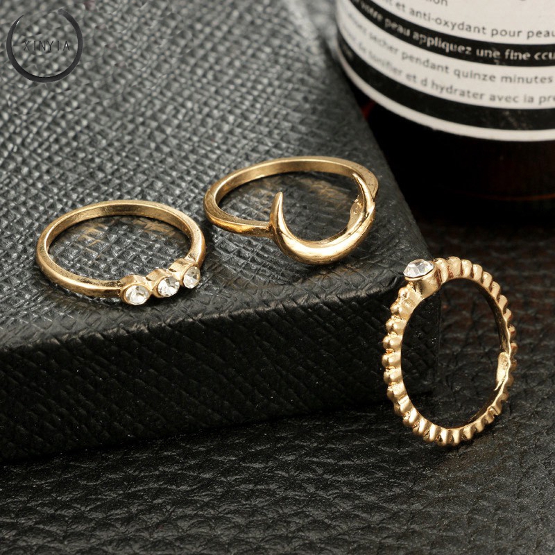 5Pcs Cincin Vintage Boho Model Stackable Bulan untuk Wanita