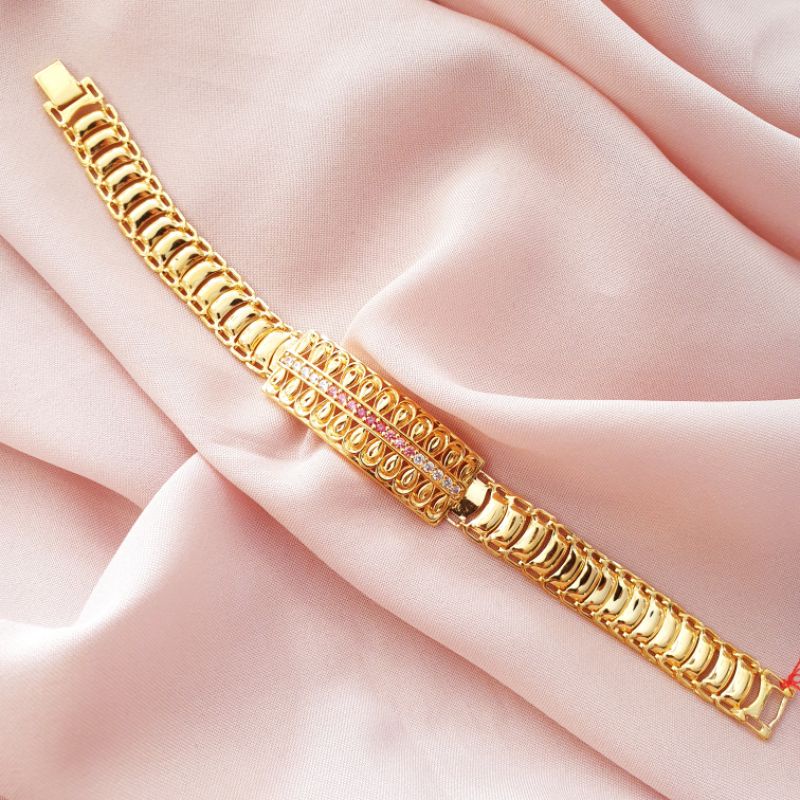 Gelang dewasa model plat permata emas asli kadar 300