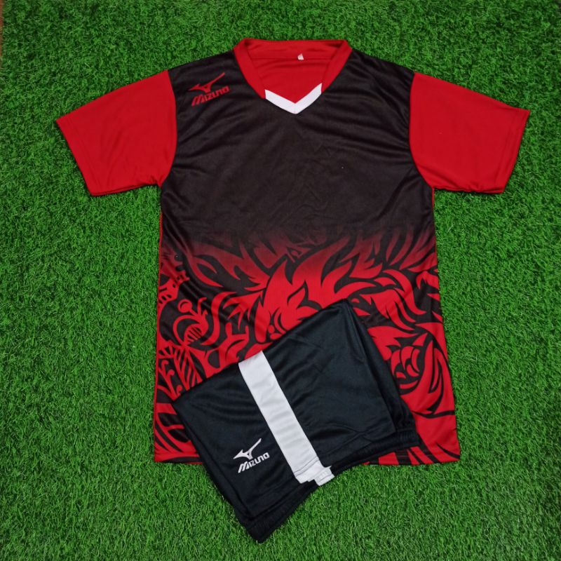 Motif Printing -  Setelan Jersey Volly Printing Mizuno Merah Jersey Futsal Mizuno Jersey Bola Mizuno