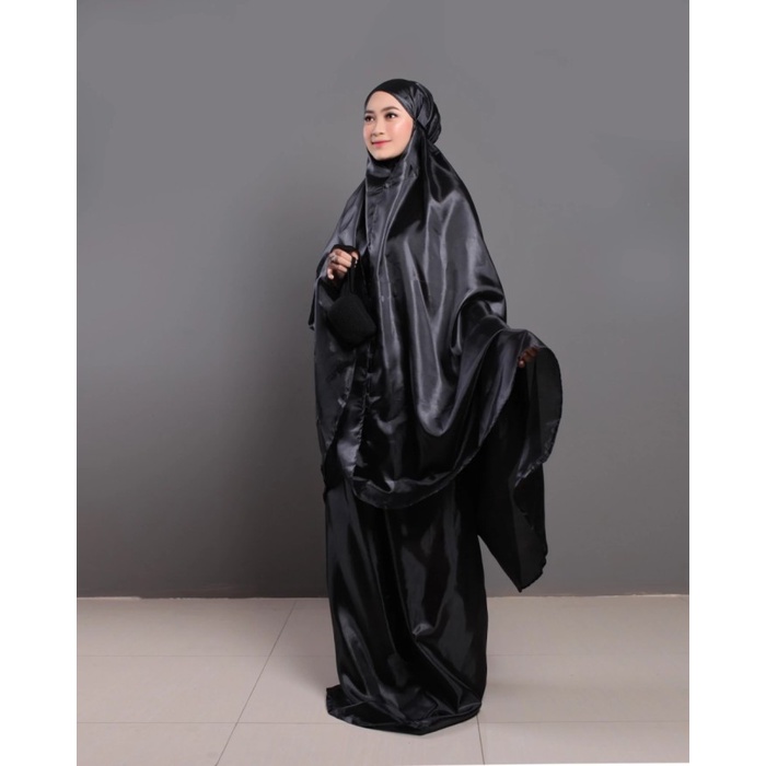 MUKENA MINI MURI TRAVELLING CASE RAJUT PEONY - ATAS BAWAH(free tasbih) - BLACK