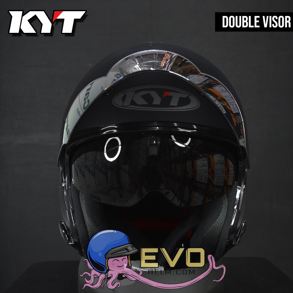 HELM KYT DJ MAXI BLACKDOFF DOUBLE VISOR ORIGINAL KYT DJ MAXI BLACK DOFF SOLID KYT HALF FACE HITAM DOP