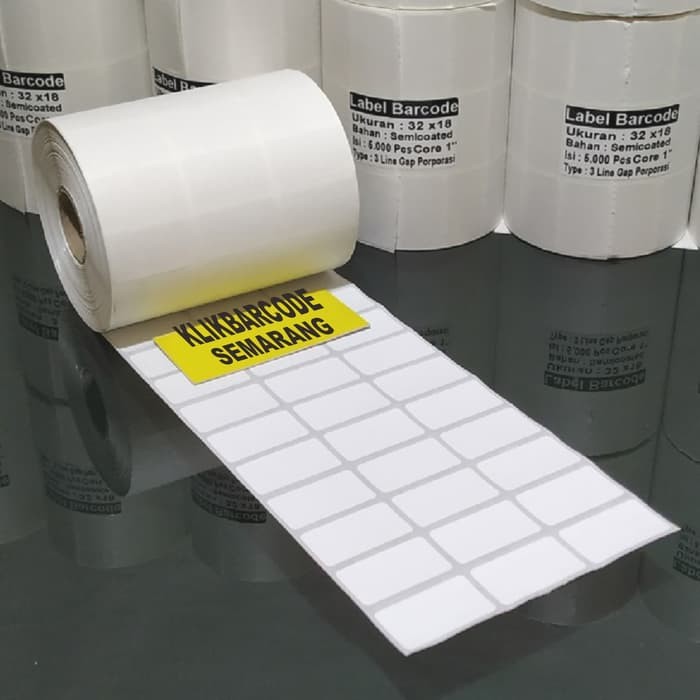 

PROMO label barcode 32 x 18, 3line, isi 5000 pcs, gap porporasi, kualitas MURAH