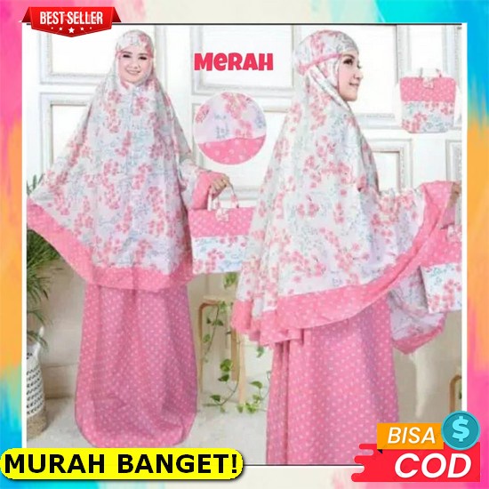 Mukena Wanita Motif Daun Mix Renda Free Tas Telekung Wanita Dewasa Tali Belakang Ramadhan Lebaran Te