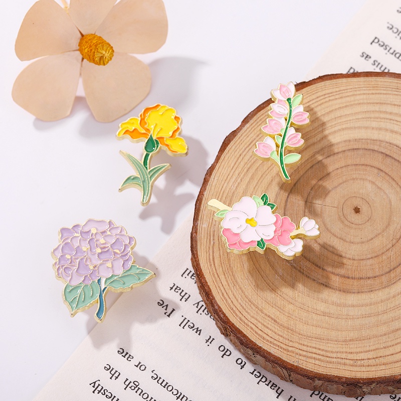 Bros Pin Enamel Bentuk Bunga Matahari Iris Hydrangea Morning Glory Lily Warna-Warni Untuk Kerah