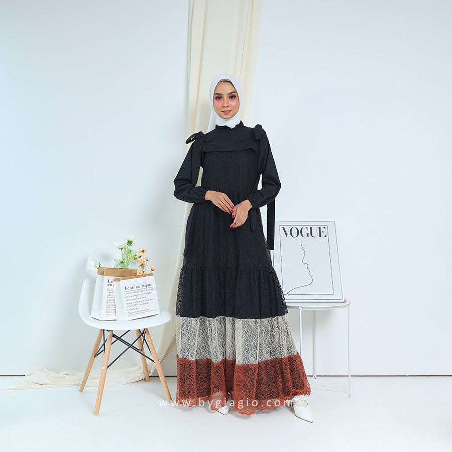 ARIANNA DRESS BYGIAGIO gaun kondangan dress akad simple gaun wedding pernikahan baju muslim putih lamaran elegan pakaian wanita pesta elegan fashion korea dres lebaran cantik anggun mewah vintage fashion bahan brokat lace chantily halus katun toyobo adem