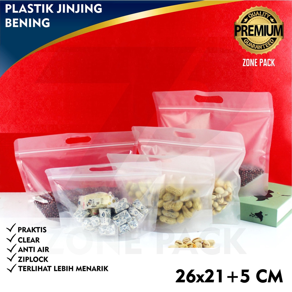 Plastik Jinjing Bening 26x21 cm | Pouch Bening | Plastik Bening Jinjing Dengan Pegangan dan Ziplock 