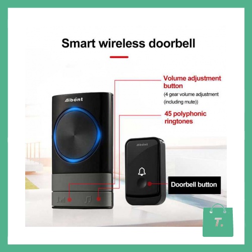 Aibont Bel Pintu Wireless Doorbell Led 45 Tunes 2 Receiver 1 Transmitter - TE402S5