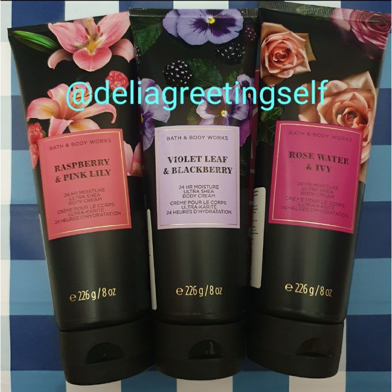 Bath and body works ultra shea body cream red bahamas fiji violet leaf rose water ivy oasis graphite