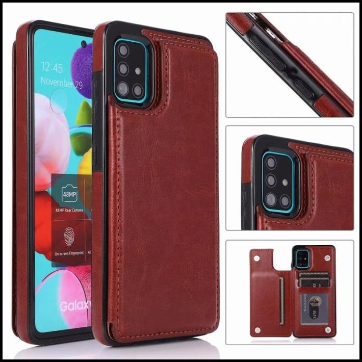 Case Samsung Galaxy A71 Original Casing Kulit Magnet Slot Kartu Stand