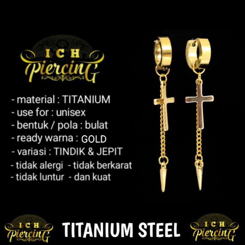 Best Anting SALIB Gantung BTS K-Pop Pria wanita Korea / Anting tindik dan jepit Titanium GOLD / anting anti karat / Tidak alergi