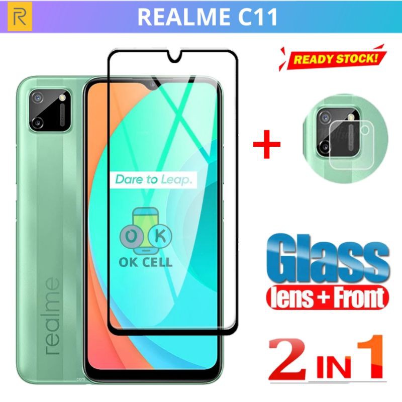 2in1 - Tempered Glass Full Layar Kamera Realme C11 - TG Anti Gores Kaca Realmi C11 Screen Protector