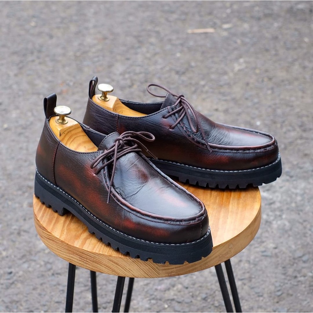 SEPATU KULIT - AZCOST FOOTWEAR - DESSERT MEN BURGUNDY ORIGINAL