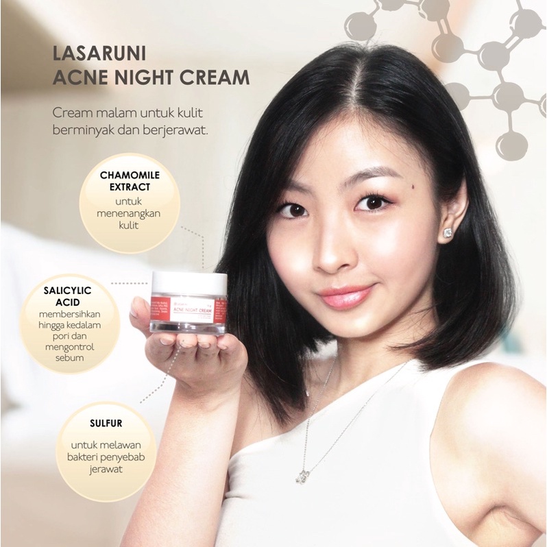 Lasaruni Acne night cream Krim Malam Penghilang Jerawat BPOM