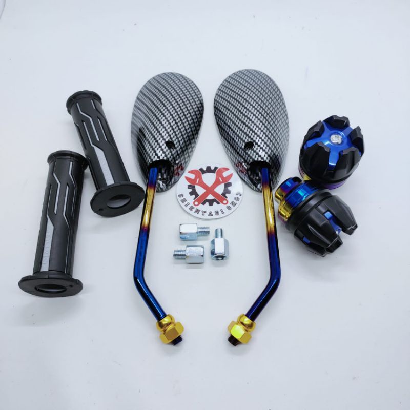 spion satria fu carbon twotone+handgrip new model tulisan thailand+jalu as roda twotone universal motor honda suzuki