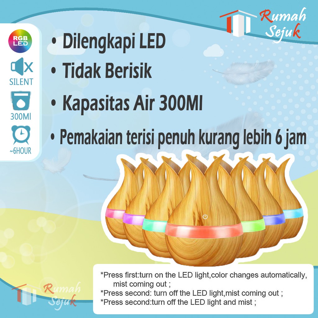 RS - Air Humidifier Diffuser Aromaterapi Alat Pengharum Ruangan Difuser Disfuser Unik Lucu RS-H3 Humdifier Purifier Difusser Defuser Humidifer Humadifier Humudifier Dispuser Humifider Portable Mobil Car Uap Hiasan Kamar Lampu LED Free Gratis Oil