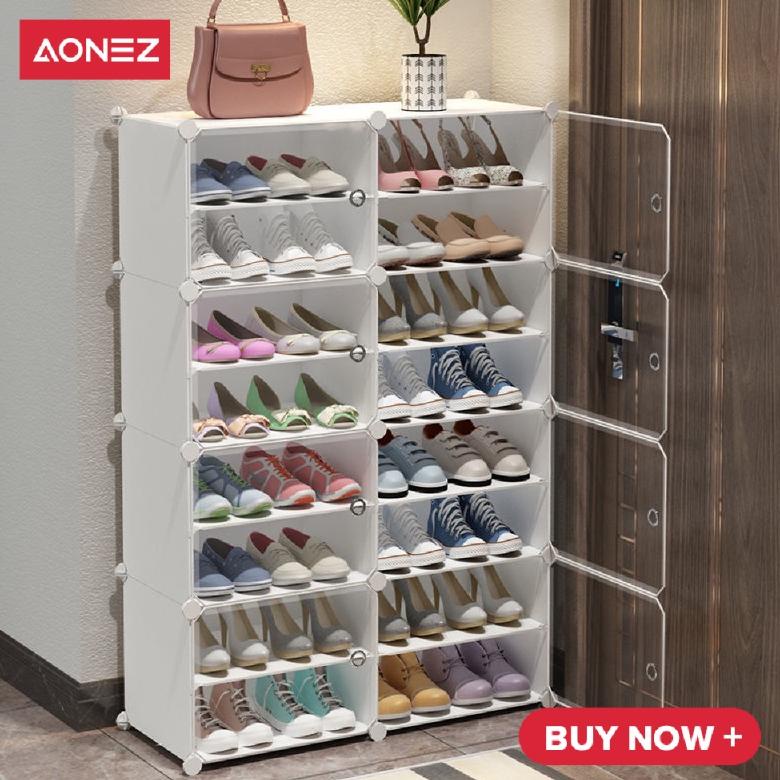 AONEZ RAK SEPATU ANTI DEBU 2 KOLOM 8LAYER  PORTABLE SERBAGUNA KOTAK SEPATU PORTABLE MURAH . ,, . ,,.