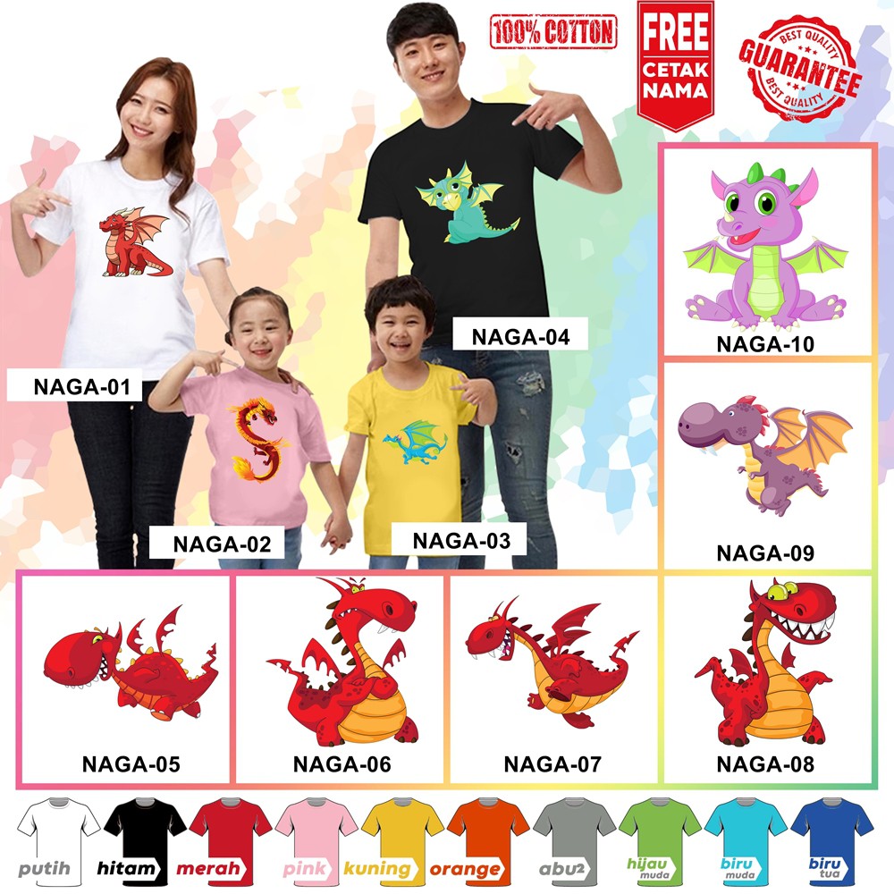 [FREE NAMA!!] Baju Kaos ANAK DAN DEWASA NAGA DRAGON BANYAK MOTIF