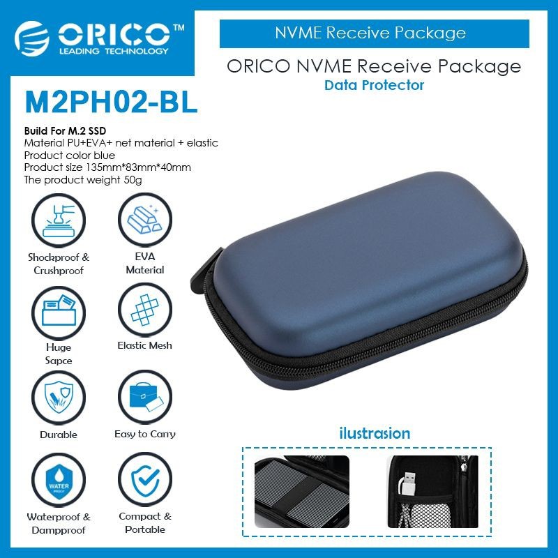 Storage bag Orico hardcase for m2 Ssd earphone otg flashdisk charger cable m2ph02 - Pouch anti shock