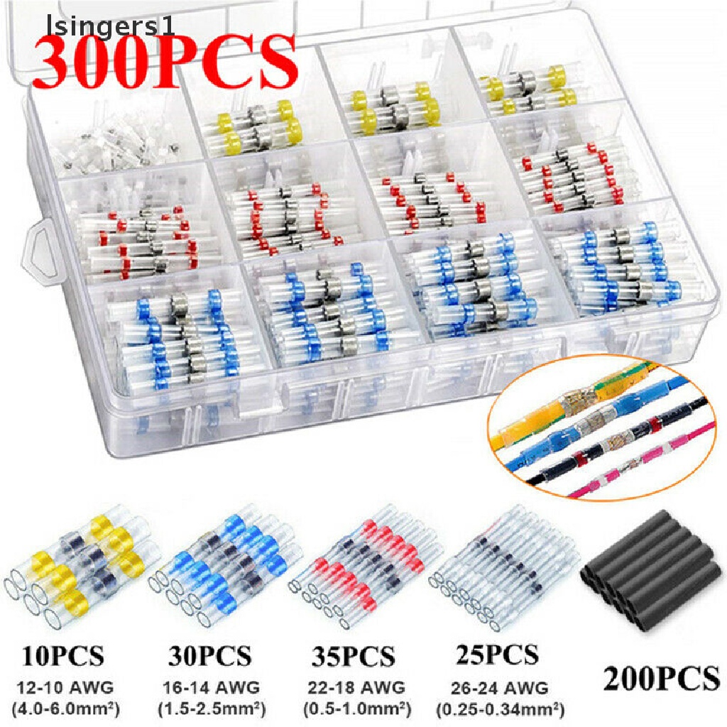 (lsingers1) 300pcs Konektor Kabel Solder Tahan Air + Heat Shrink Butt Crimp